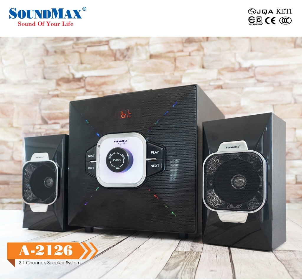Loa SoundMax A-2126 (2.1 kênh, 54W RMS, Bluetooth 5.0, đen)