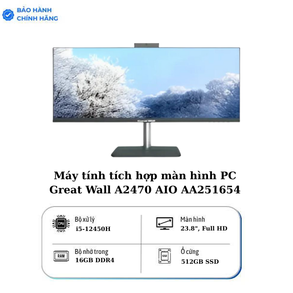 Máy tính tích hợp màn hình PC Great Wall A2470 AIO AA251654- Core i5-12450H, 16GB RAM, 512GB SSD - Màn 23.8