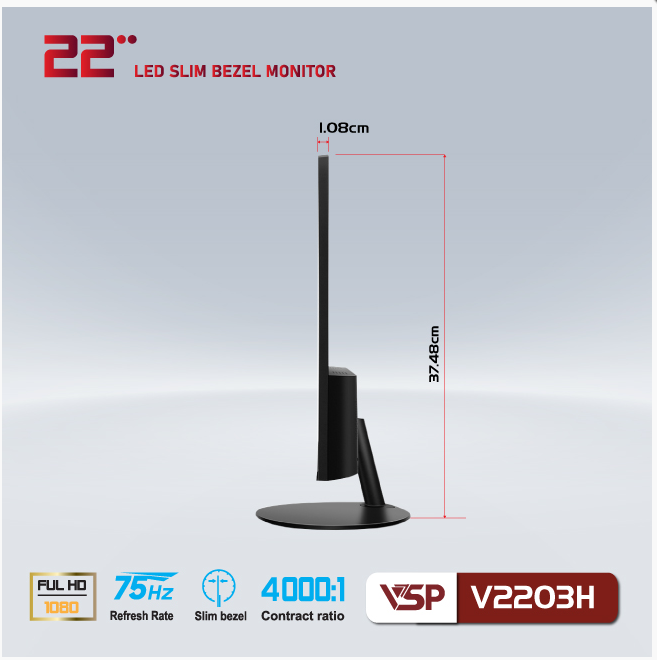 Màn Hình VSP V2203H LED Full Viền 75Hz Đen