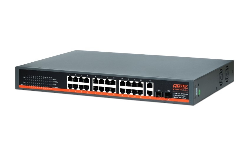 APTEK SF1244P | Switch 24 Cổng PoE 100Mbps Chuyên Dụng Camera + 4 UpLink