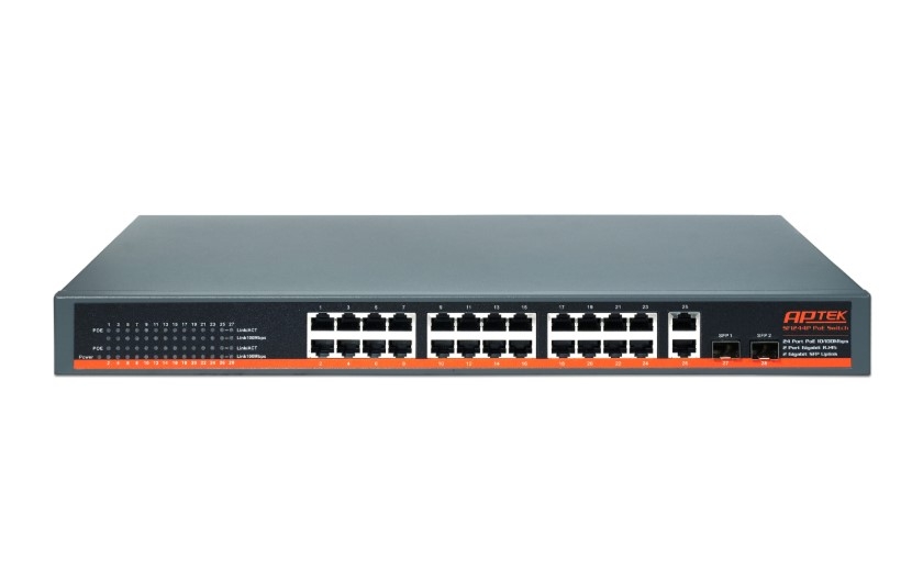 APTEK SF1244P | Switch 24 Cổng PoE 100Mbps Chuyên Dụng Camera + 4 UpLink