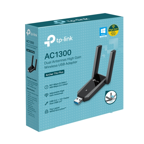 USB Wi-Fi TP-Link Archer T5U Plus (Wi-Fi 5, AC1300, băng tần kép, 2 ăng-ten, USB 3.0)