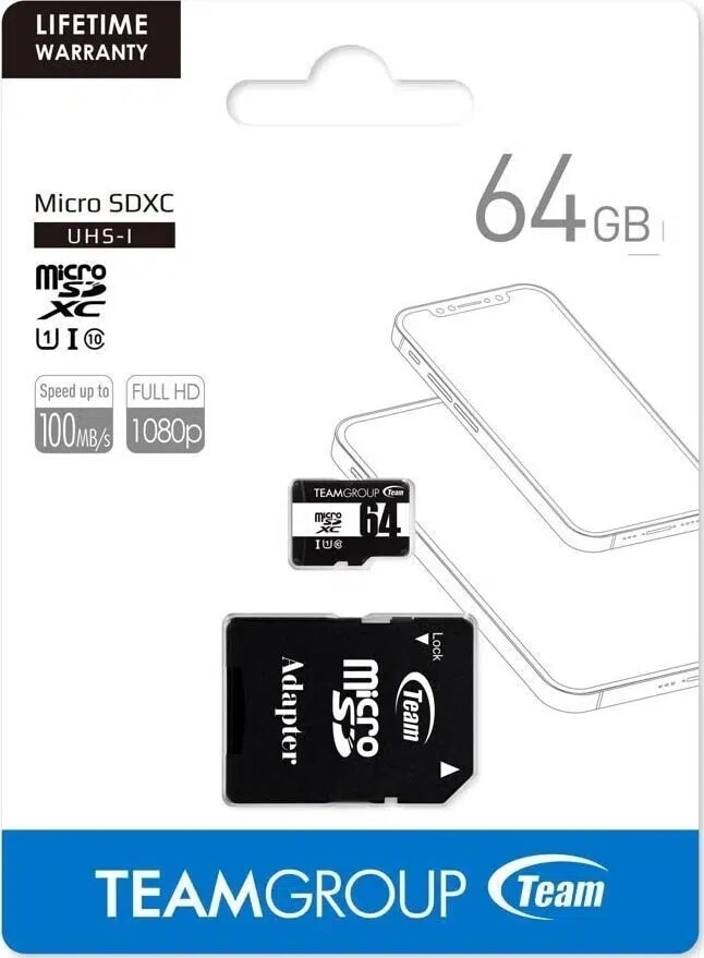Thẻ nhớ MicroSDXC TEAMGROUP 64GB TUSDX64GCL10U03 (UHS-I U1, Class 10, đọc 100MB/s, ghi 20MB/s)