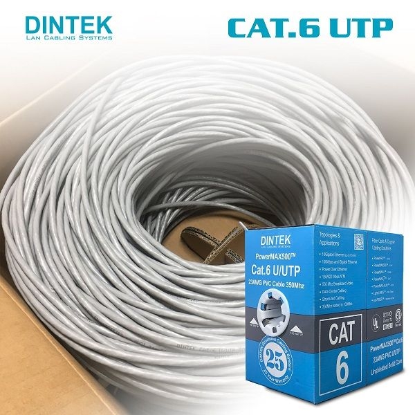 Cáp mạng DINTEK PowerMAX CAT.6 UTP 24AWG 4P (1101-04311, 305m/box)