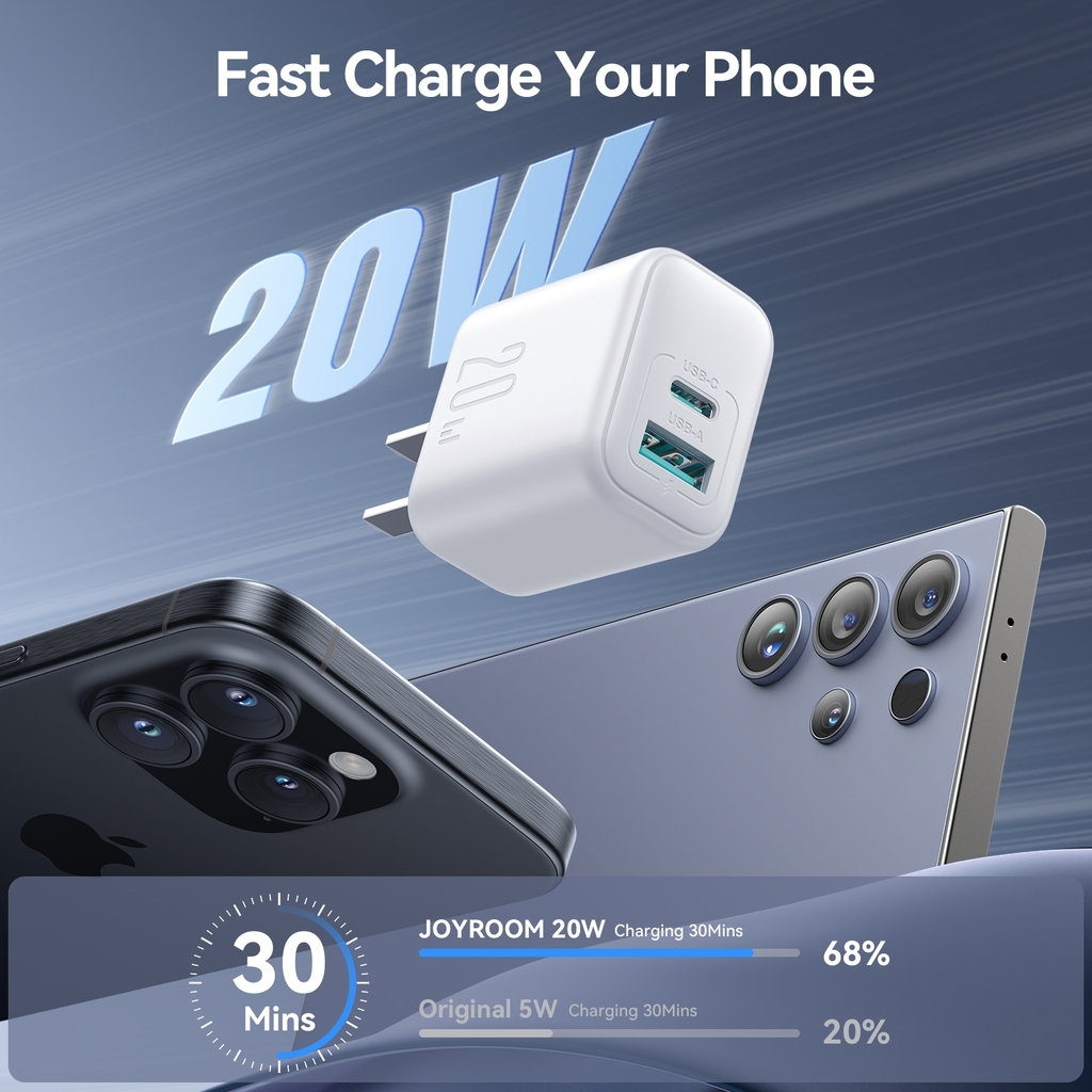 Cóc sạc 20W TCF21 Joyroom 2 cổng sạc A+C - Dẹp - Trắng - Cơ bản