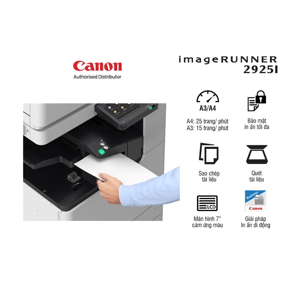 Máy photocopy đa chức năng Canon imageRUNNER 2925i (In, sao chép, quét, khổ A3, 25 trang/phút, in 2 mặt tự động, Wi-Fi, mạng LAN)