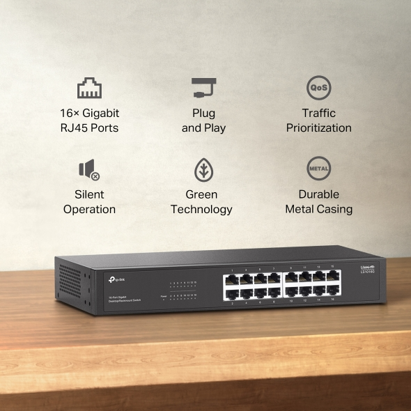 Switch TP-Link LS1016G (16 cổng Gigabit, vỏ kim loại, để bàn/gắn rack)