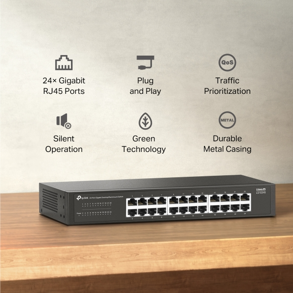 Switch TP-Link LS1024G (24 cổng Gigabit, vỏ kim loại, để bàn/gắn rack)