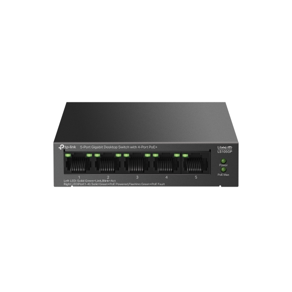 Switch PoE TP-Link LS105GP (5 cổng Gigabit, 4 cổng PoE+, công suất PoE 65W, vỏ kim loại)