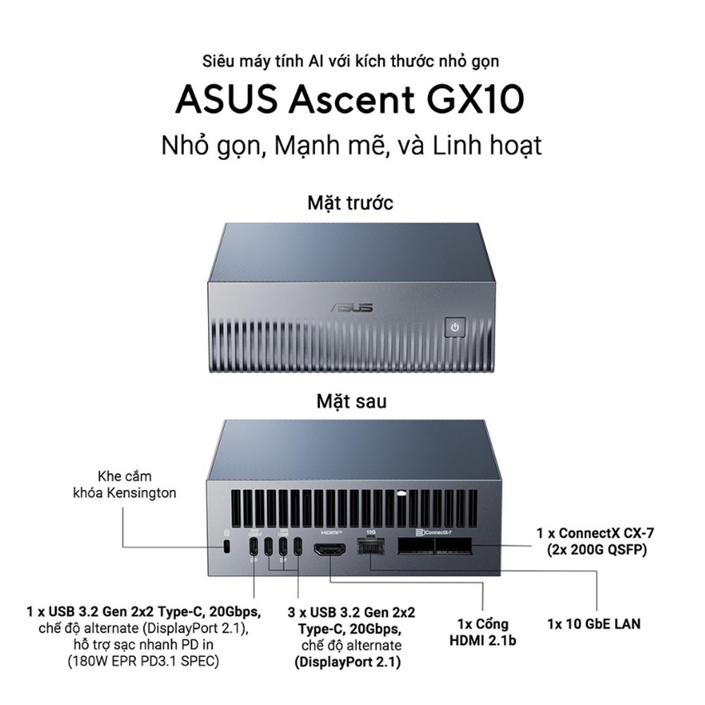 Máy Bộ AIPC ASUS Ascent GX10-GG0036BN (NVIDIA GB10, 128GB, 4TB, xám)