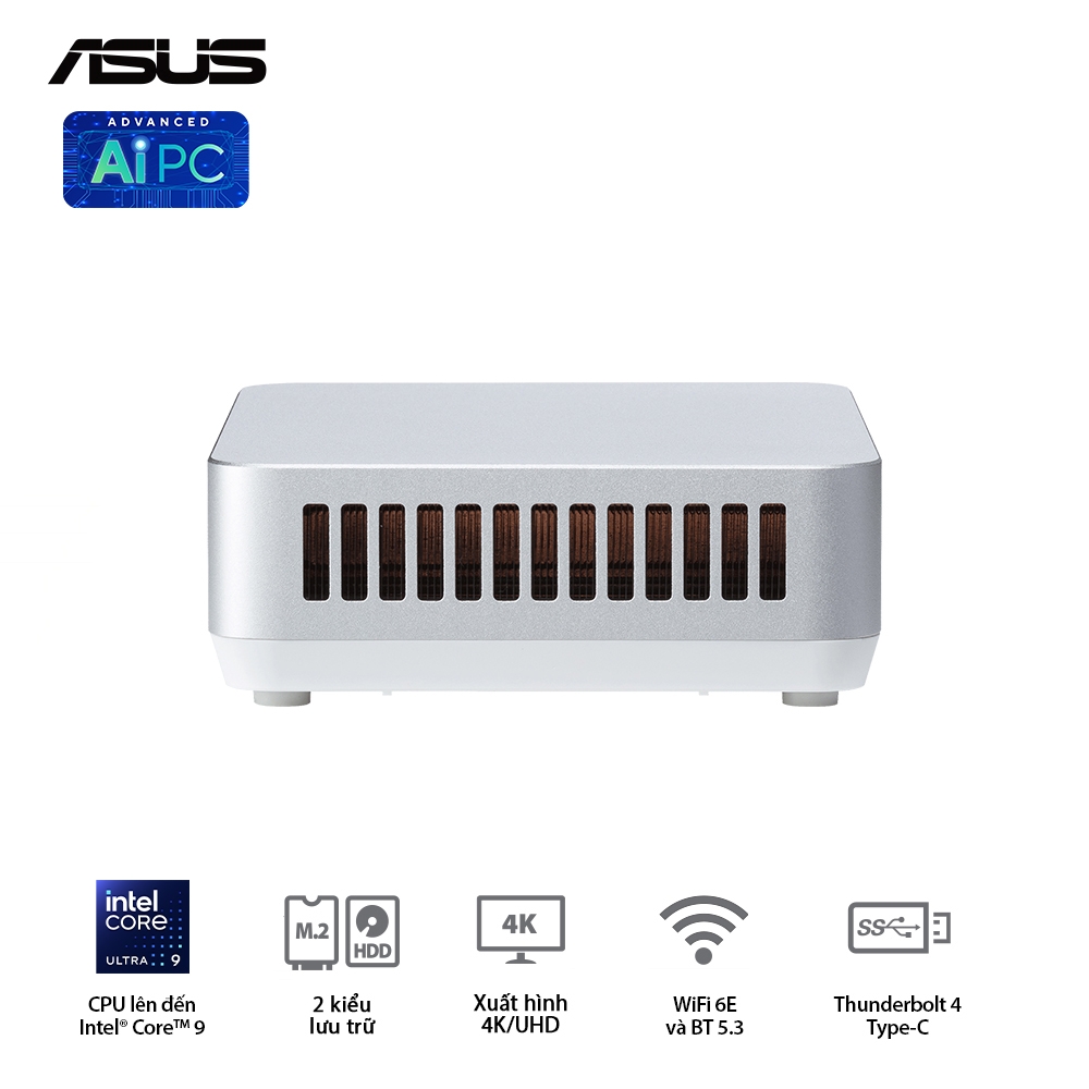 Bộ Mini PC Asus NUC 14 PRO Tall RNUC14RVSU7 (U7- 155H/ 2xNVMe/ 2x HDMI 2.1/2x DP 1.4a/ VESA MOUNT/ WHITE)