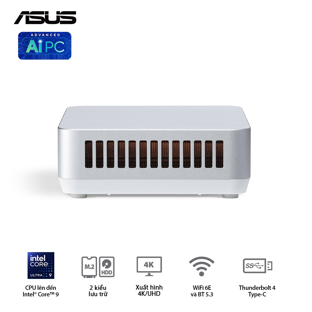 Bộ Mini PC Asus NUC 14 PRO Tall RNUC14RVSU7 (U7- 155H/ 2xNVMe/ 2x HDMI 2.1/2x DP 1.4a/ VESA MOUNT/ WHITE)