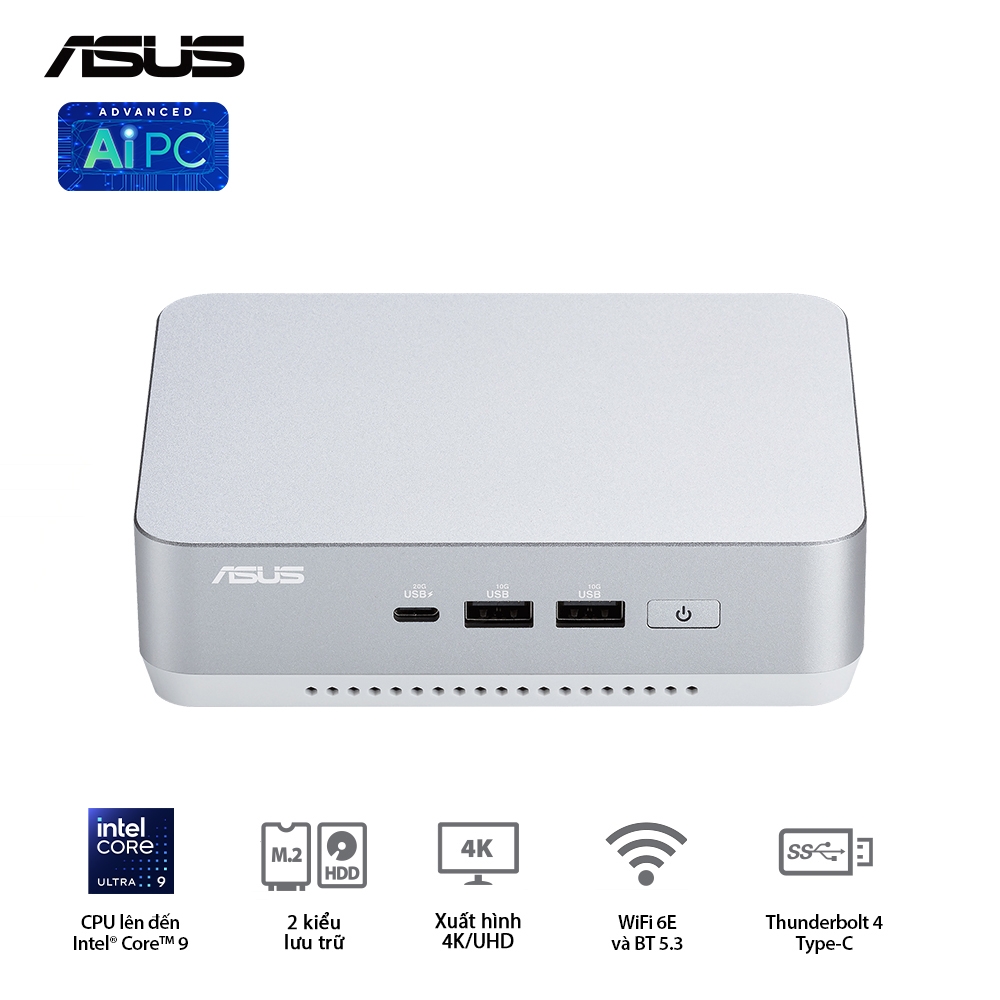 Bộ Mini PC Asus NUC 14 PRO Tall RNUC14RVSU7 (U7- 155H/ 2xNVMe/ 2x HDMI 2.1/2x DP 1.4a/ VESA MOUNT/ WHITE)