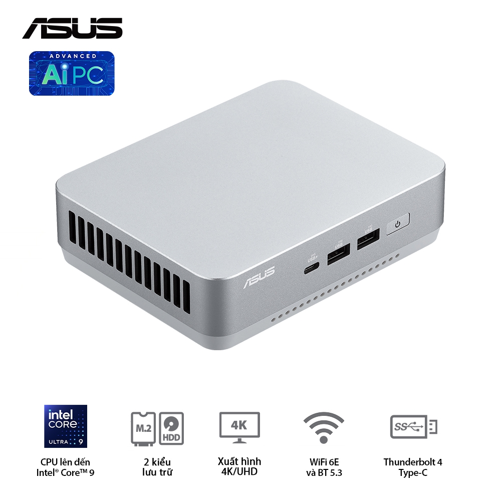 Bộ Mini PC Asus NUC 14 PRO Tall RNUC14RVSU500001I (U5- 125H/ 2xNVMe/ 2x HDMI 2.1/2x DP 1.4a/ VESA MOUNT/ WHITE)