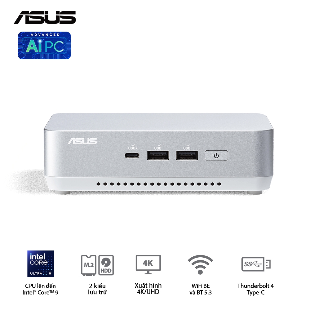 Bộ Mini PC Asus NUC 14 PRO Tall RNUC14RVSU500001I (U5- 125H/ 2xNVMe/ 2x HDMI 2.1/2x DP 1.4a/ VESA MOUNT/ WHITE)