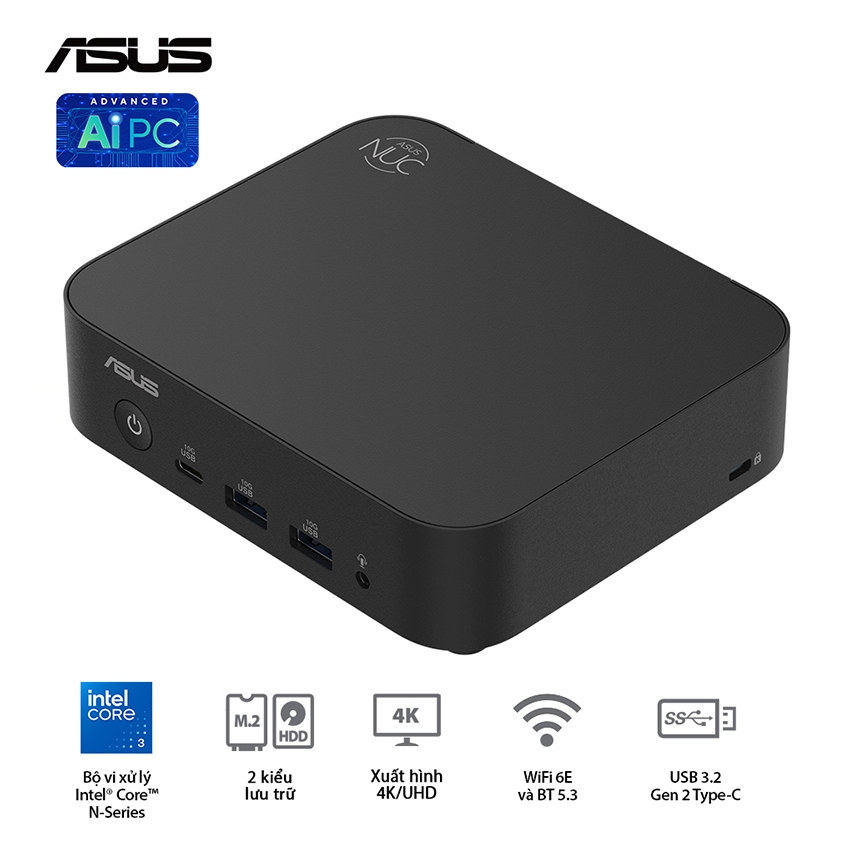 Bộ Mini PC Asus NUC 14 Essential RNUC14MNK355 ( NUC14MNK (N355)/1xDDR5-4800/1x M.2 22x80/2242 PCIe Gen3x4 /1x LAN/No-OS )
