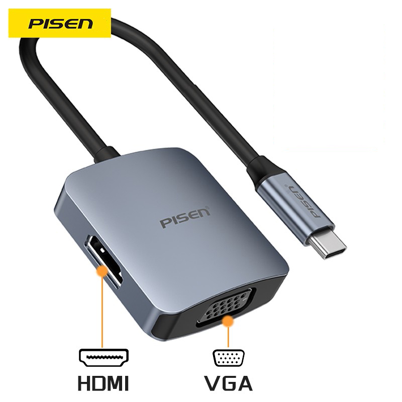 Hub chuyển Type-C 2 trong 1. HDMI + VGA