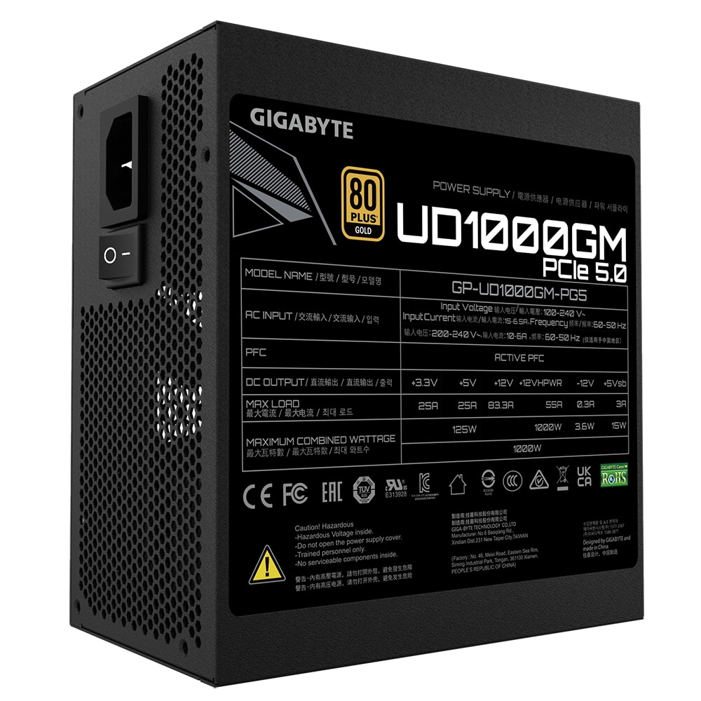 Nguồn máy tính Gigabyte UD1000GM PG5 1000W (80 PLUS Gold, PCIe 5.0, Full Modular) - GP-UD1000GM PG5