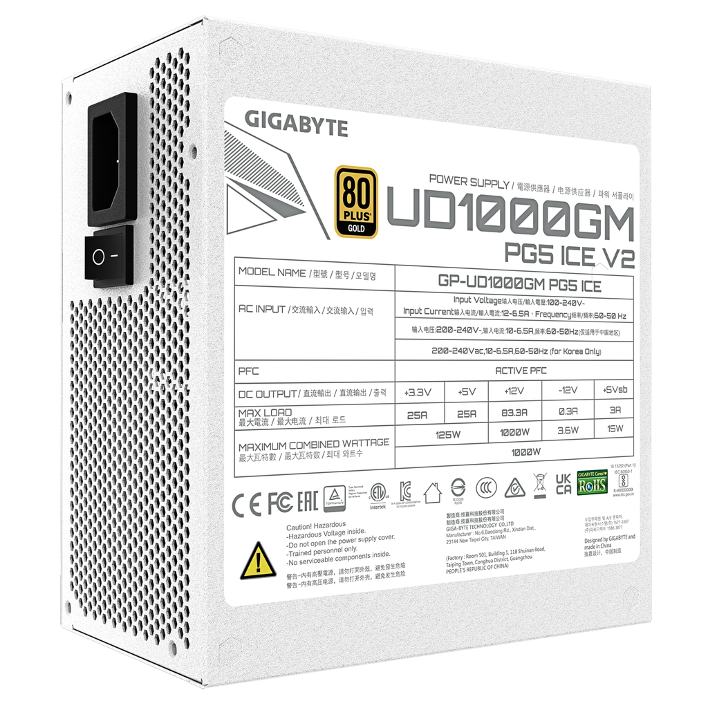 Nguồn máy tính Gigabyte UD1000GM PG5 V2 ICE 1000W (80 PLUS Gold, ATX 3.1, PCIe 5.1, Full Modular) - GP-UD1000GM PG5 ICE
