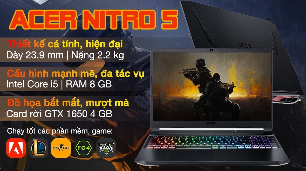 Laptop Acer Nitro 5 Gaming AN515 57 5669 i5 11400H/8GB/512GB/144Hz/4GB GTX1650/Win11 (NH.QEHSV.001)