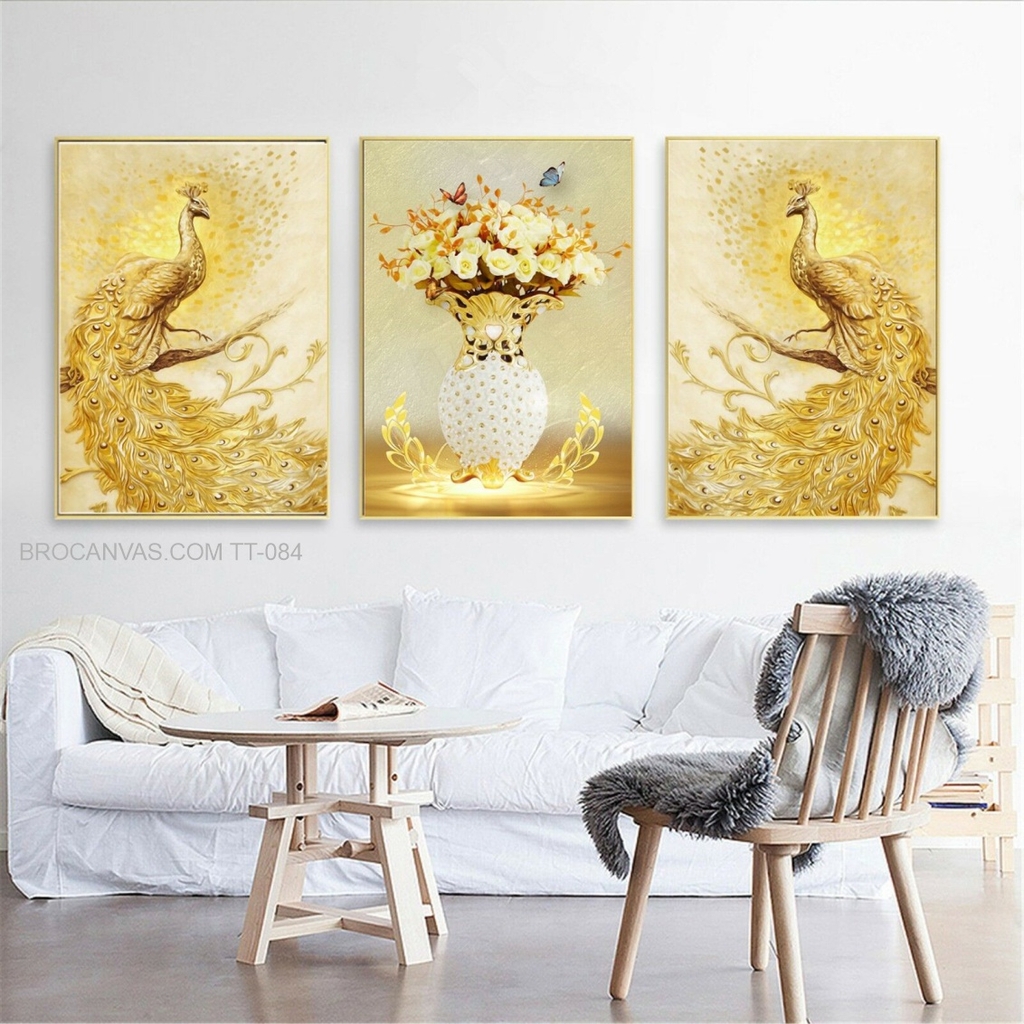 Quà Tặng Tân Gia Nhà Mới Ý Nghĩa - Độc Đáo 7 Tranh Trang Trí Bộ 3 Cặp Công Vàng TT-084
