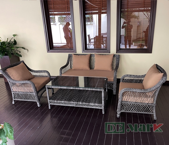 Bàn Ghế Sofa Nhựa Giả Mây Cao Cấp MT171 | DEMARK - Với chất liệu nhựa giả mây cao cấp, sản phẩm bàn ghế sofa MT171 của Demark mang đến sự hiện đại và sang trọng cho không gian sống của bạn. Kiểu dáng thanh lịch, tỉ mỉ và độ bền cao, sản phẩm sẽ tiện lợi cho những cuộc họp mặt bạn bè, tiệc trà, hay đơn giản là để thư giãn sau một ngày làm việc mệt mỏi.