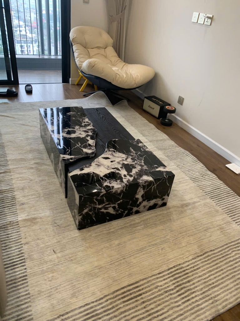 Ban tra nhap khau Bulgari Table BT108 hinh chu nhat mat da marble nguyen khoi