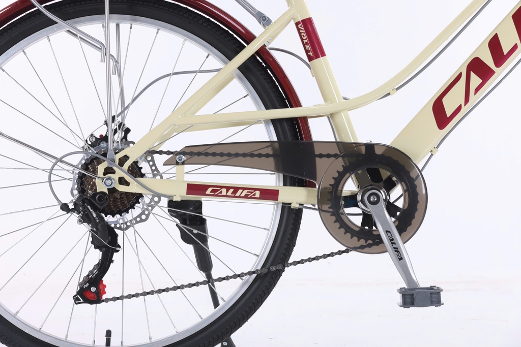Bộ đề 7 tốc độ Shimano trên xe Califa Violet bánh 26 inch