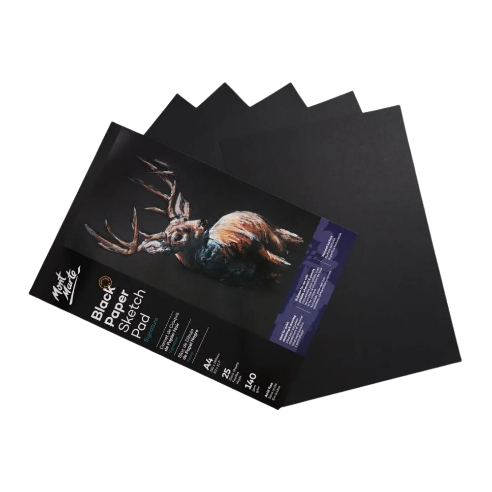 Tập giấy đen vẽ nghệ thuật Mont Marte Black Paper Sketch Pad A4 140gsm