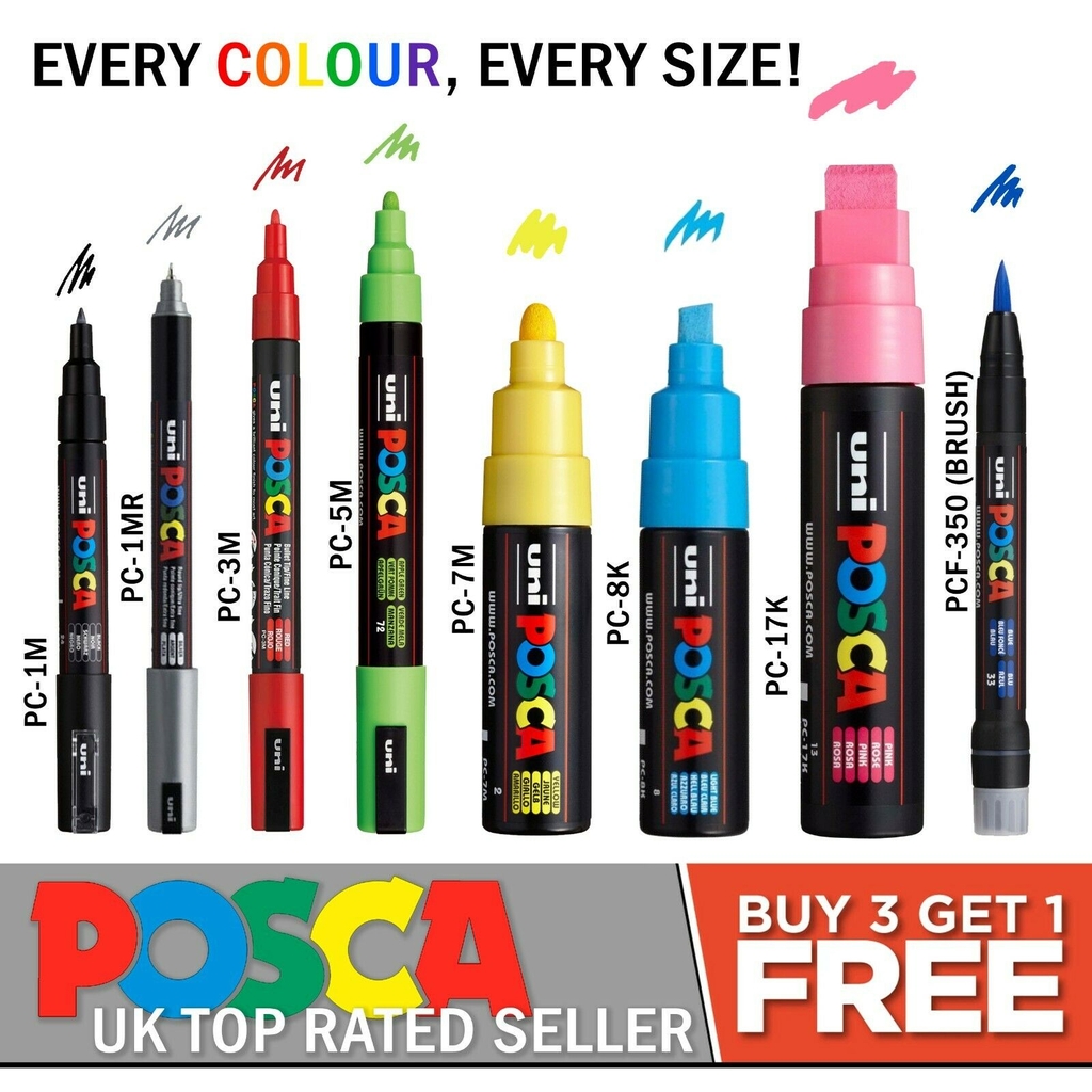 Bút sơn vẽ đa chất liệu Uni Posca Paint Marker PC-3M Fine - Black (Đen)