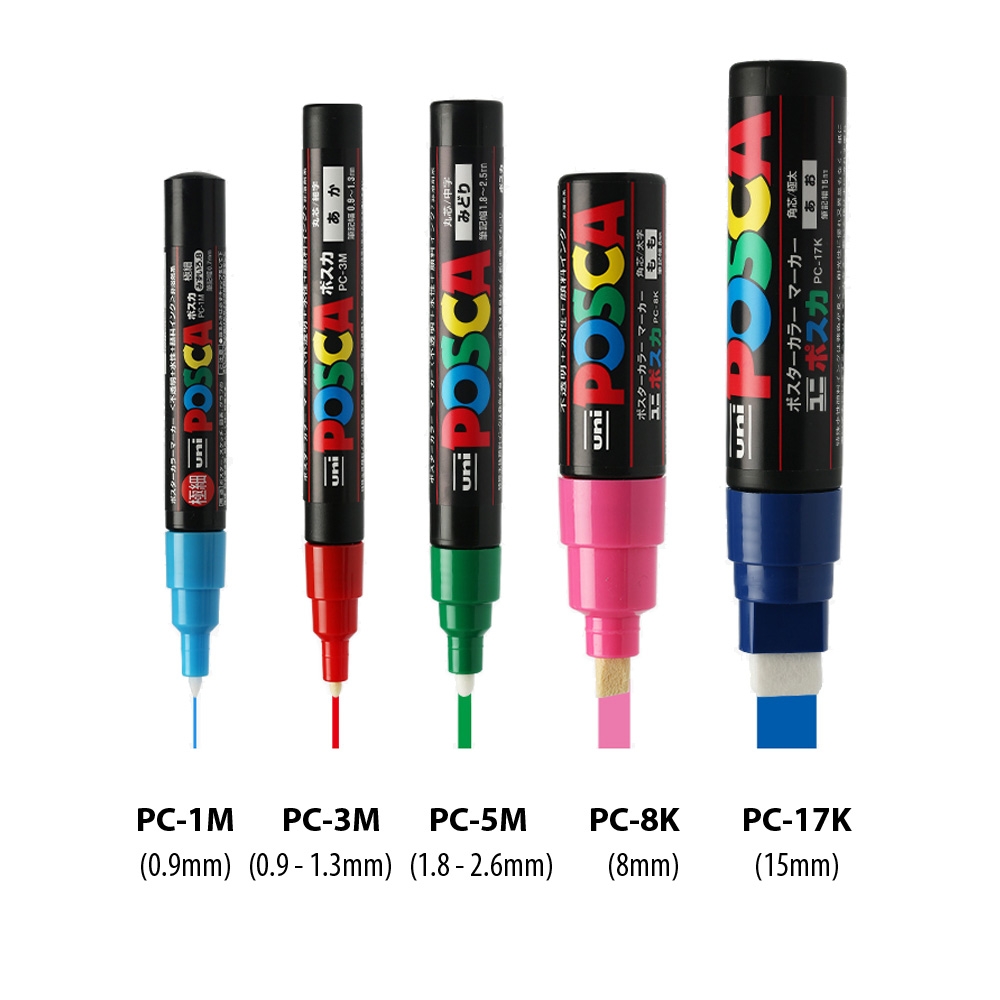 Bút sơn vẽ đa chất liệu Uni Posca Paint Marker PC-17K Chisel - SET 8 màu