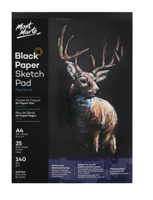 Tập giấy đen vẽ nghệ thuật Mont Marte Black Paper Sketch Pad A4 140gsm