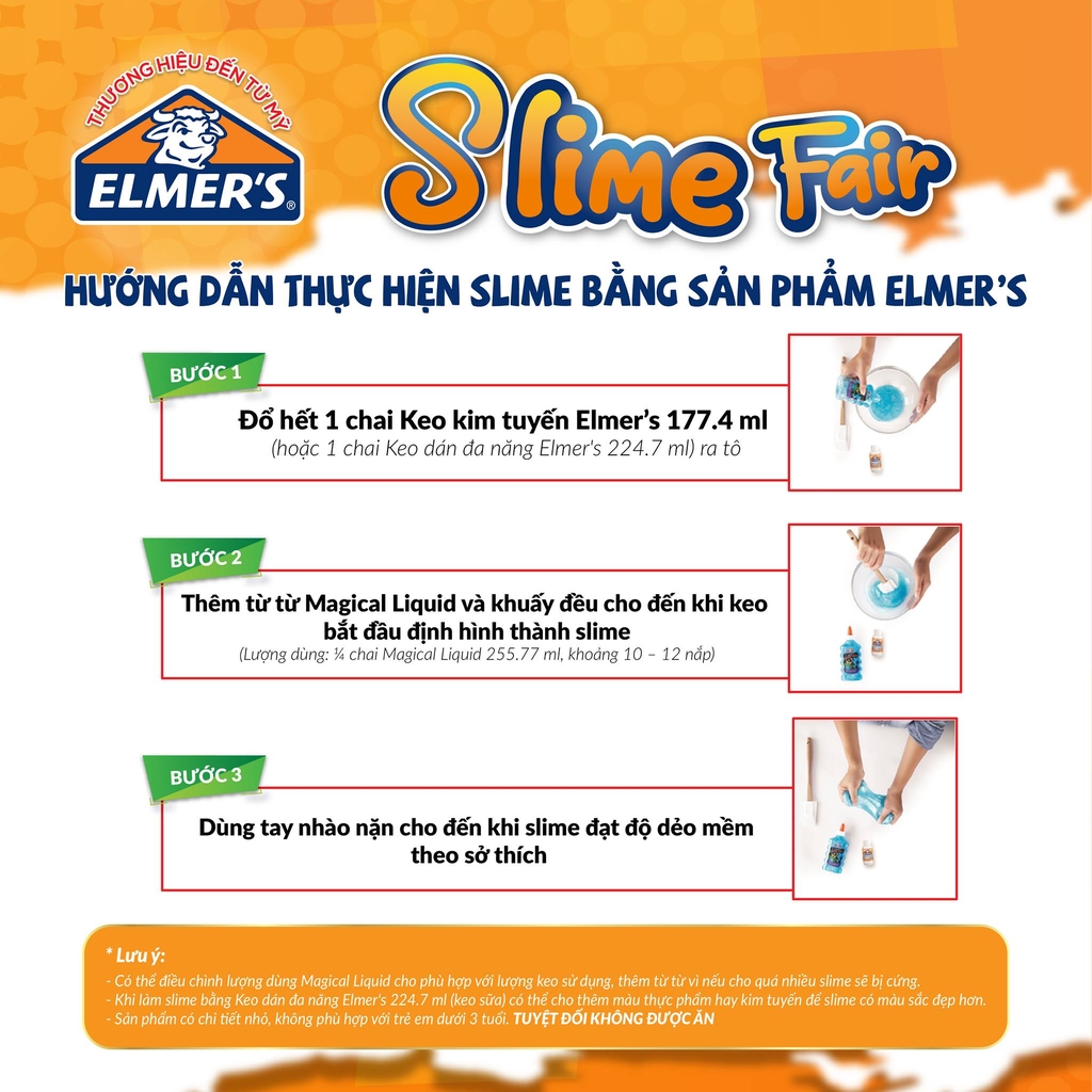 Bộ sản phẩm mini làm slime Elmer’s Washable Color Glue Slime Kit – Xanh dương (Blue)