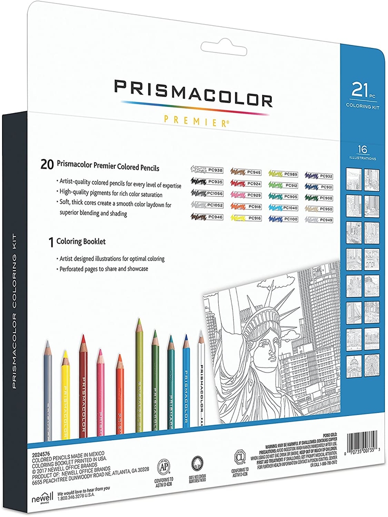 Bộ bút chì màu Prismacolor Premier Soft Core Adult Coloring Book Kit - 21 Màu (Hộp giấy)