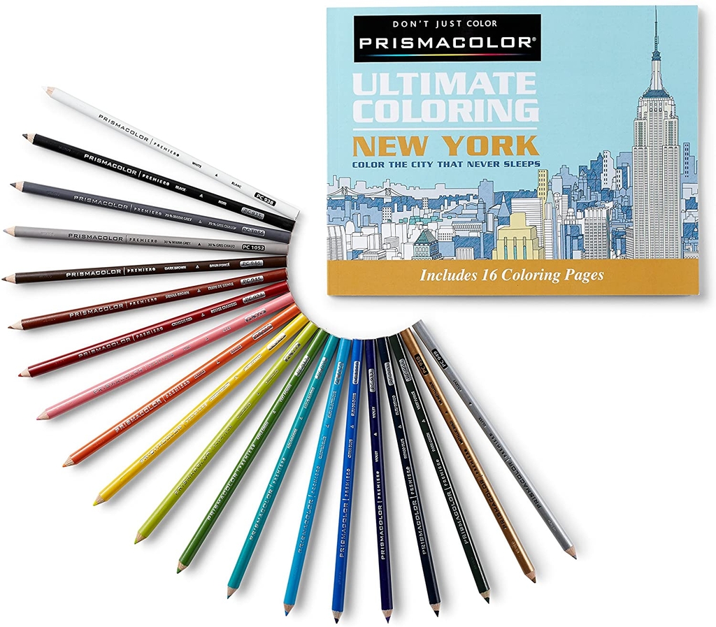 Bộ bút chì màu Prismacolor Premier Soft Core Adult Coloring Book Kit - 21 Màu (Hộp giấy)