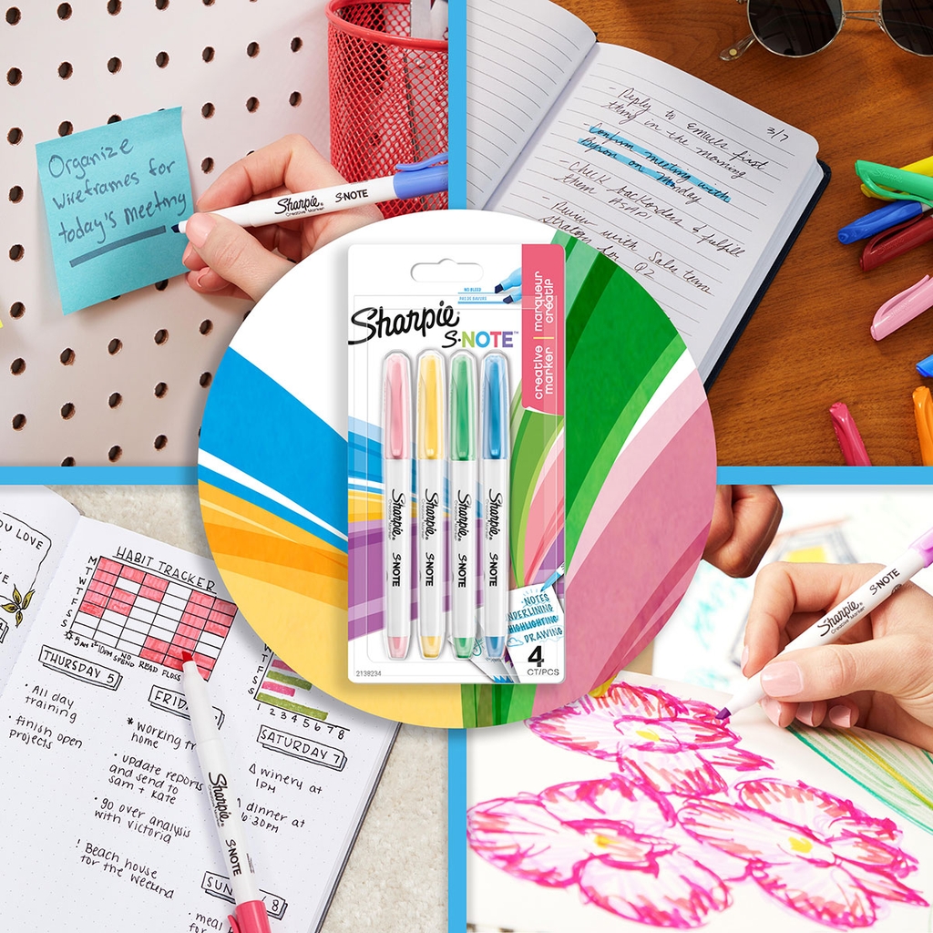 Bút dạ quang cao cấp Sharpie S-Note Creative Markers - Bộ 4 màu