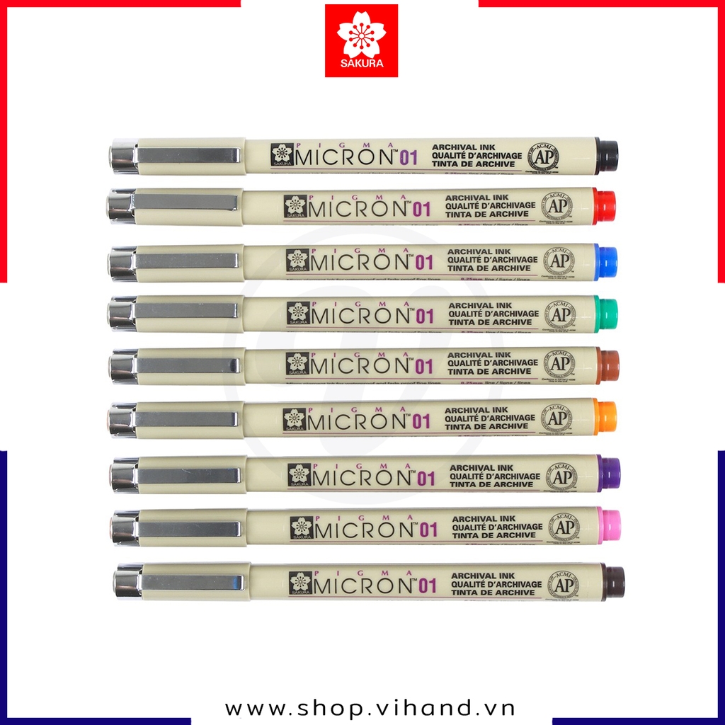 Bút line đi nét vẽ kỹ thuật nhiều màu Sakura Pigma Micron 01 - Ngòi 0.25mm