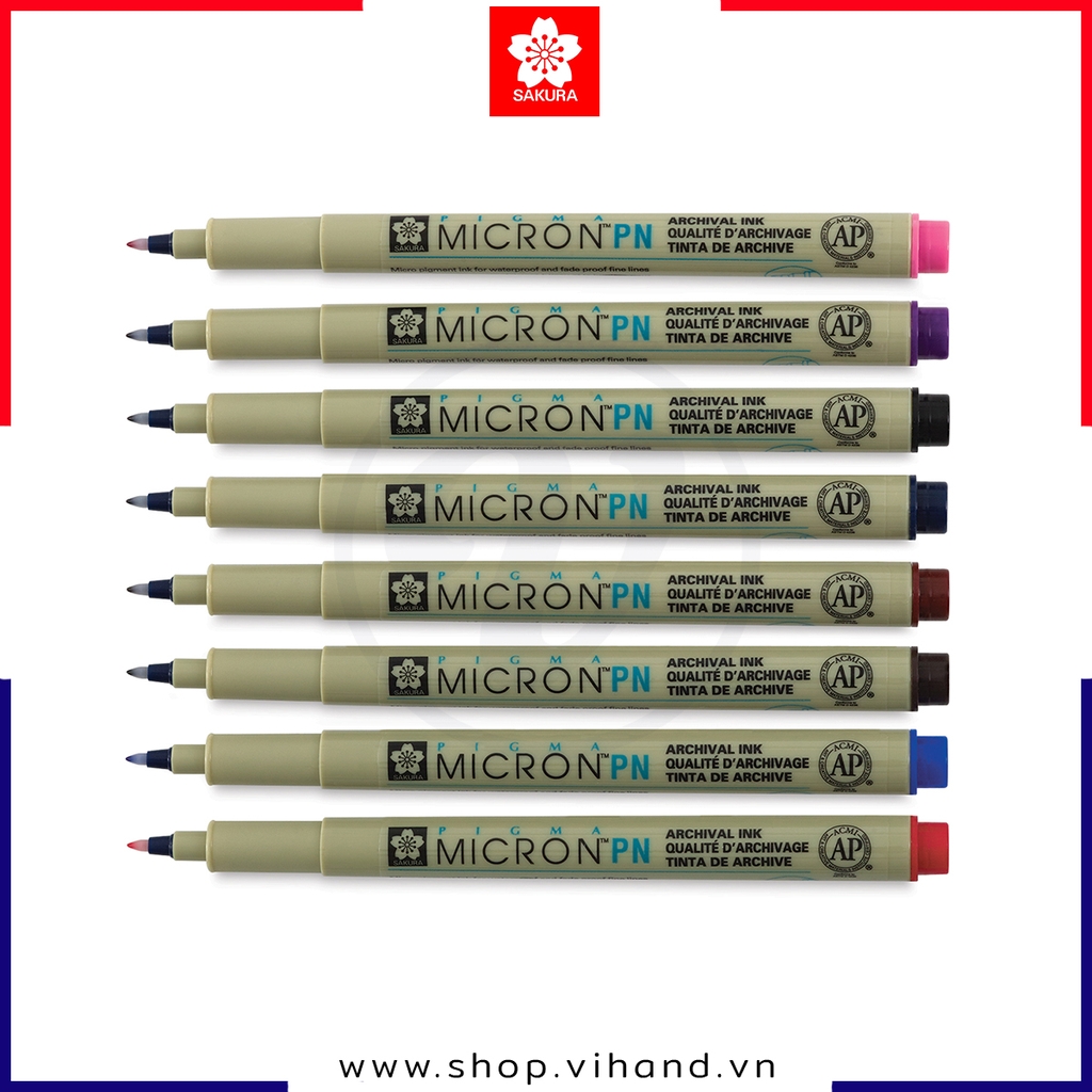 Bút line đi nét linh hoạt, nhiều màu Sakura Pigma Micron PN - Ngòi 0.2mm > 0.5mm
