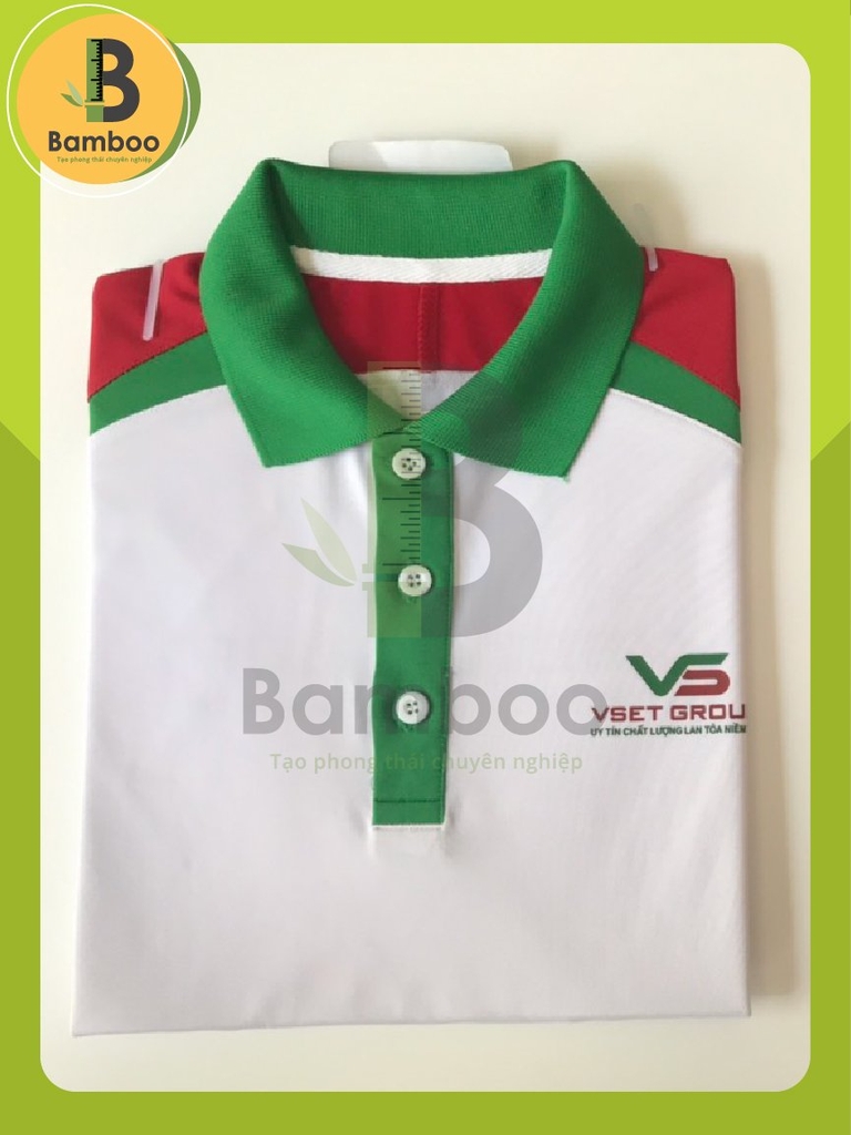 ÁO THUN TRẮNG CỔ XANH - BAMBOO UNIFORM Áo Thun Trắng Cổ Xanh - Bamboo Uniform
