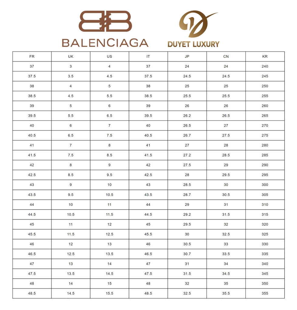 Triple s balenciaga size best sale chart