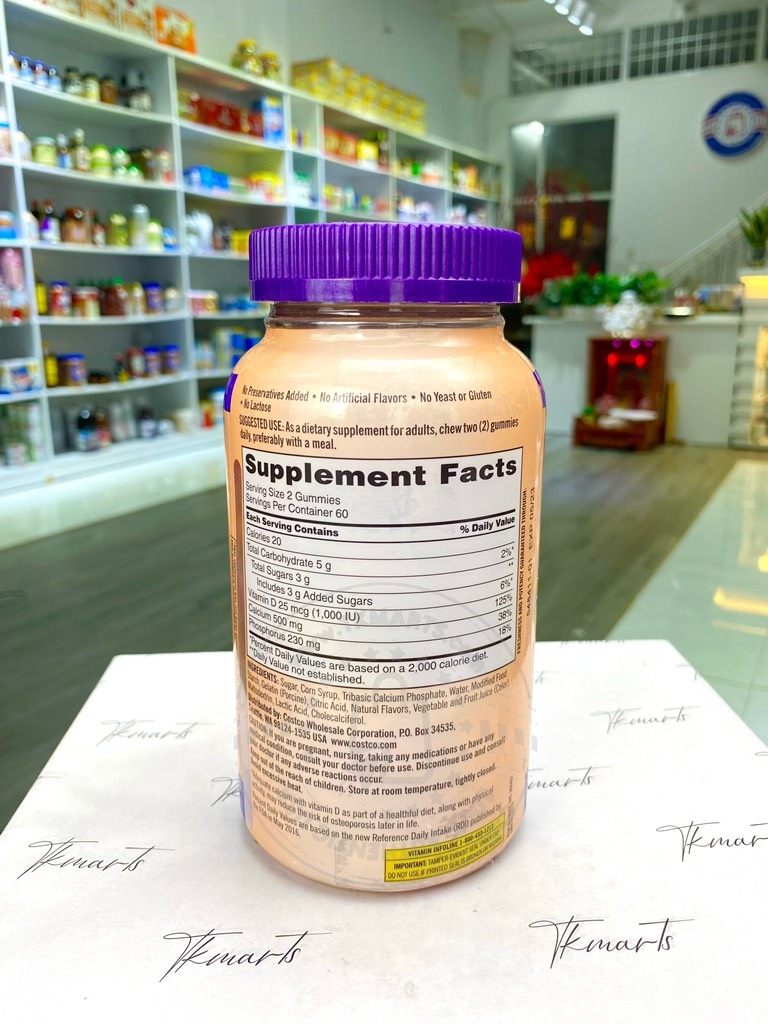 KIRKLAND - Adult Gummies Calcium 500MG (Kẹo Calcium+D3 120 Viên)