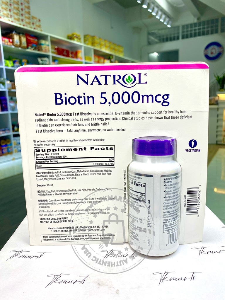Natrol - Biotin 5000MG (Viên Uống Hỗ Trợ Tóc 250 Viên)