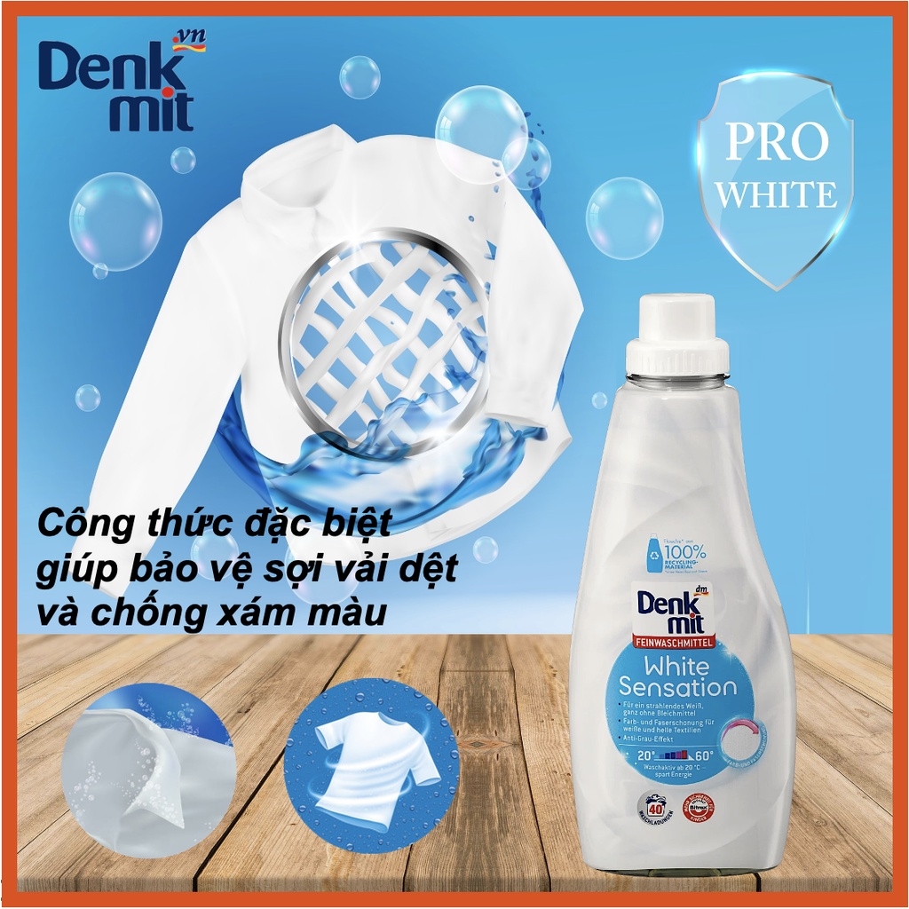 Nước giặt tẩy trắng quần áo Denkmit White Sensation 1L