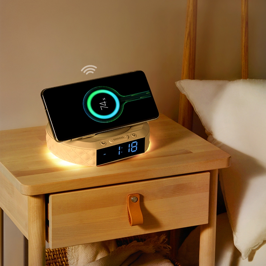 Đèn ngủ cảm ứng thông minh kèm sạc điện thoại không dây Aurora
