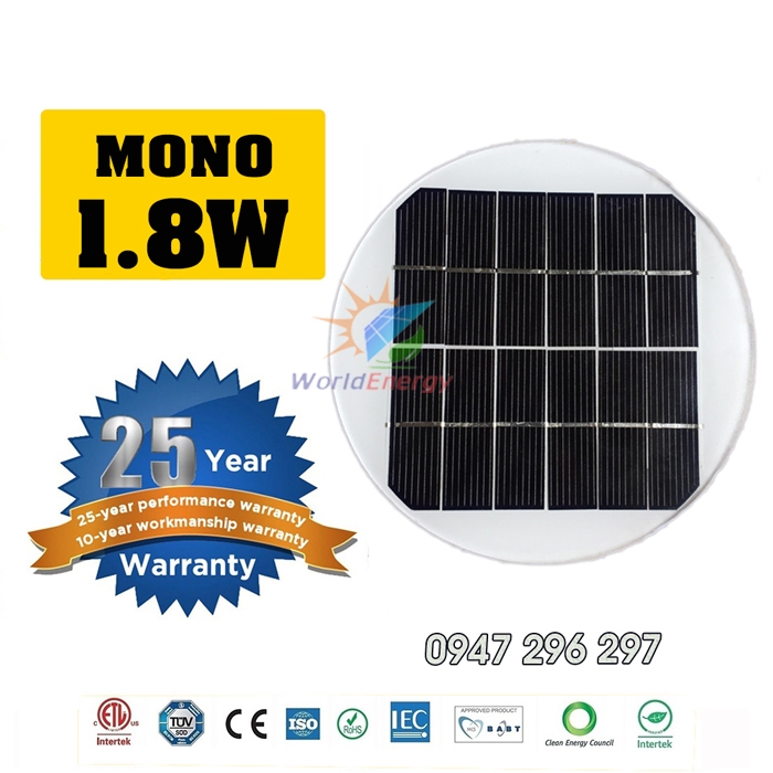 Tấm pin mặt trời mono 1.8W - 5V WorldEnergy