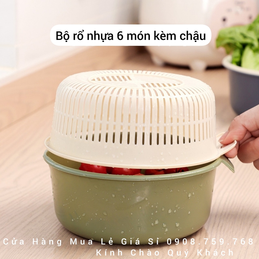 Bộ Rổ Nhựa 6 Món Kèm Chậu & Tiện Lợi Đựng Rau Củ Quả