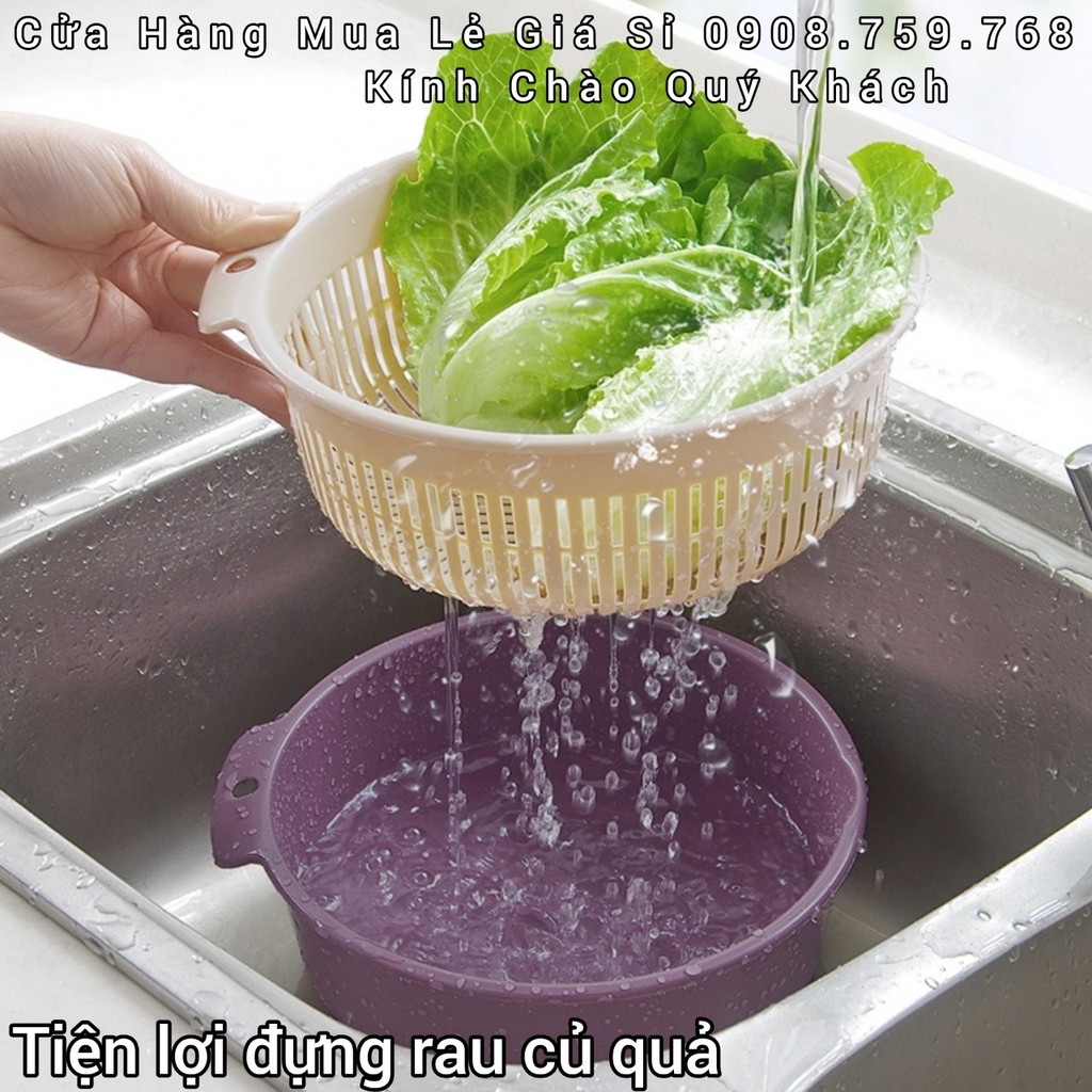 Bộ Rổ Nhựa 6 Món Kèm Chậu & Tiện Lợi Đựng Rau Củ Quả