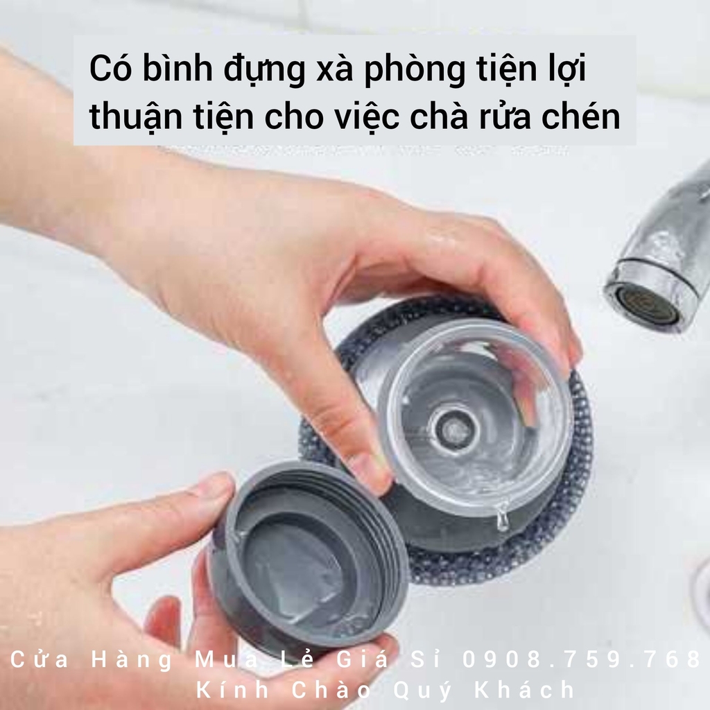 Dụng Cụ Rửa Chén Bát - Xoong Nồi Chảo - Có Bình Đựng Xà Phòng Đa Năng Tiện Lợi
