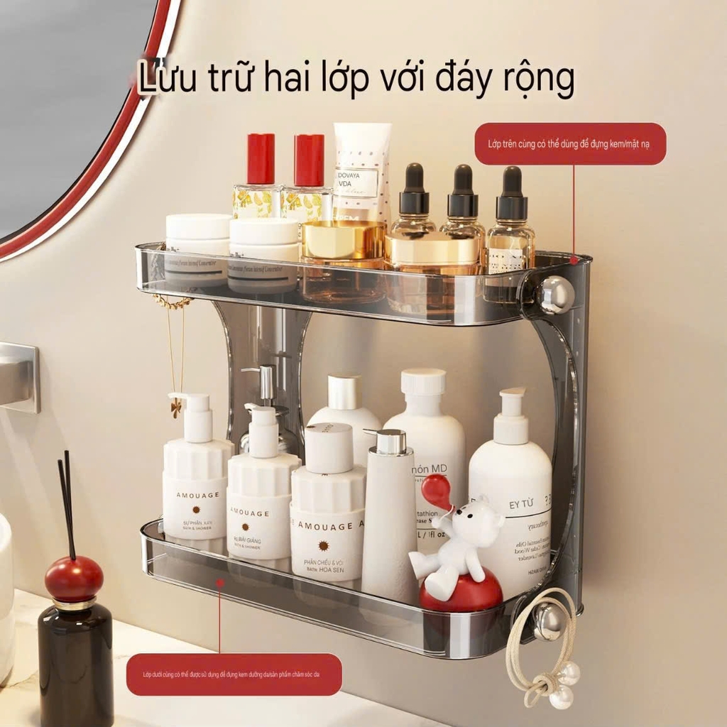 Kệ 2 tầng nhựa mica có 4 chân hút tường
