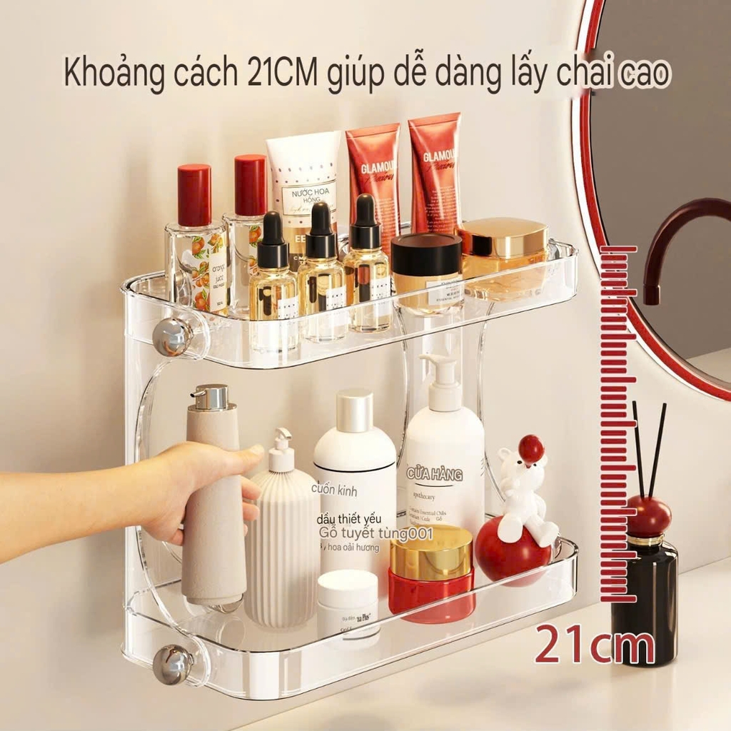 Kệ 2 tầng nhựa mica có 4 chân hút tường